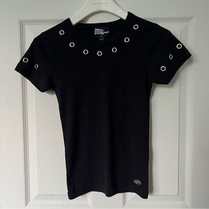 Black Short Sleeve Tee with Silver Eyelet Detail